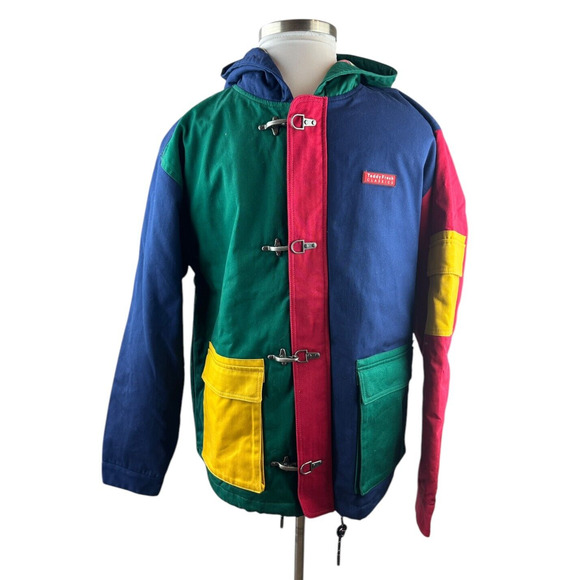 Teddy Fresh Fireman Style Toggle Clasp Chore Jacket Colorblock Oversized Medium - Picture 14 of 16